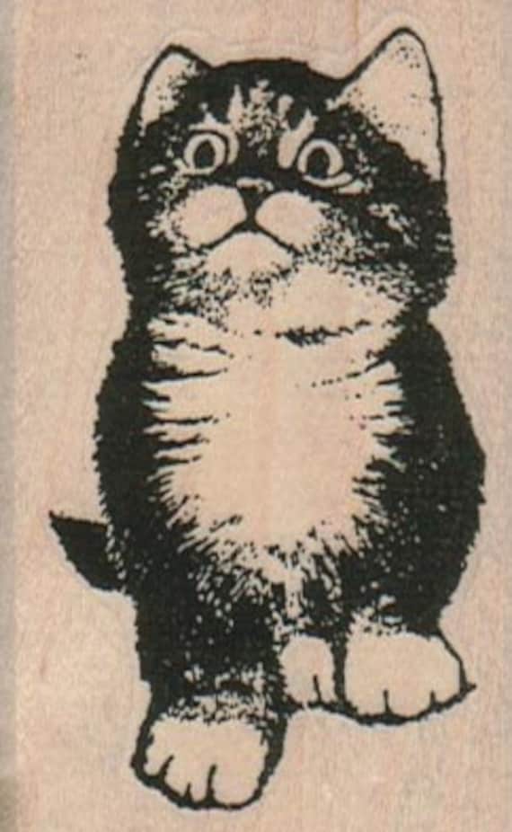 Yawning Cat Rubber Stamp Kitten Face J26205 Wood Mounted