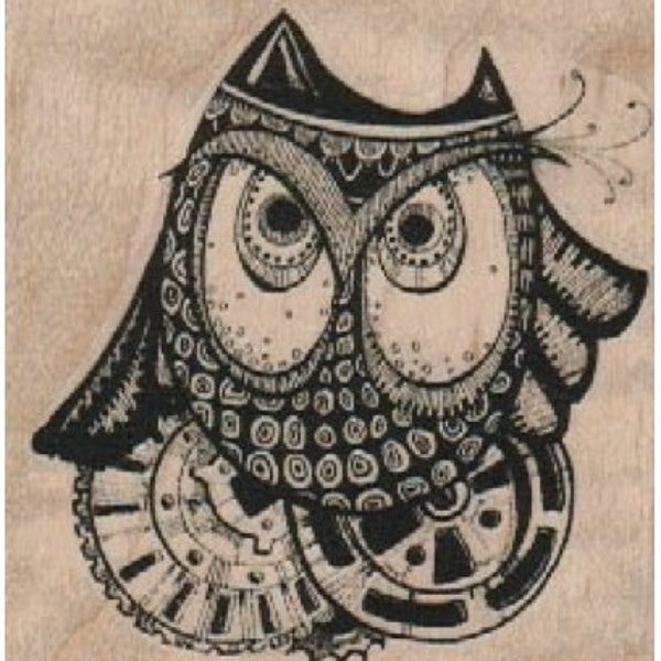 unmounted stamp Steampunk supplies owl on wheels gears  whimsical  Rubber Stamp by Mary Vogel Lozinak  tateam EUC team  18508