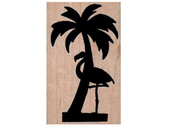 Flamingo And Palm Tree Silhouette  Rubber  Stamp Tree Florida California bird  cling stamp unmounted or wood mounted stamp 3693