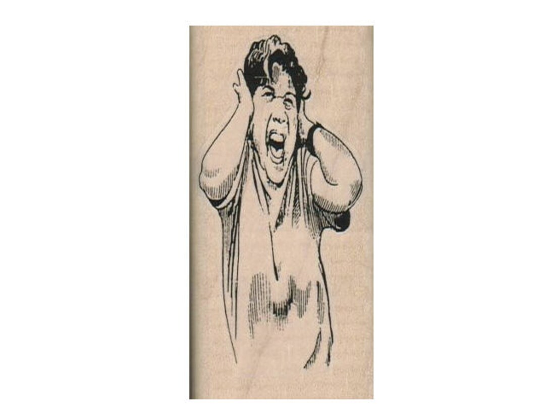 Rubber Stamp Lady Screaming Head Face Humor Wood Mounted Unmounted