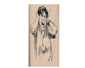 Rubber stamp Lady Screaming Head face humor    wood mounted unmounted, cling  rubber stamp scrapbooking supplies  no4412