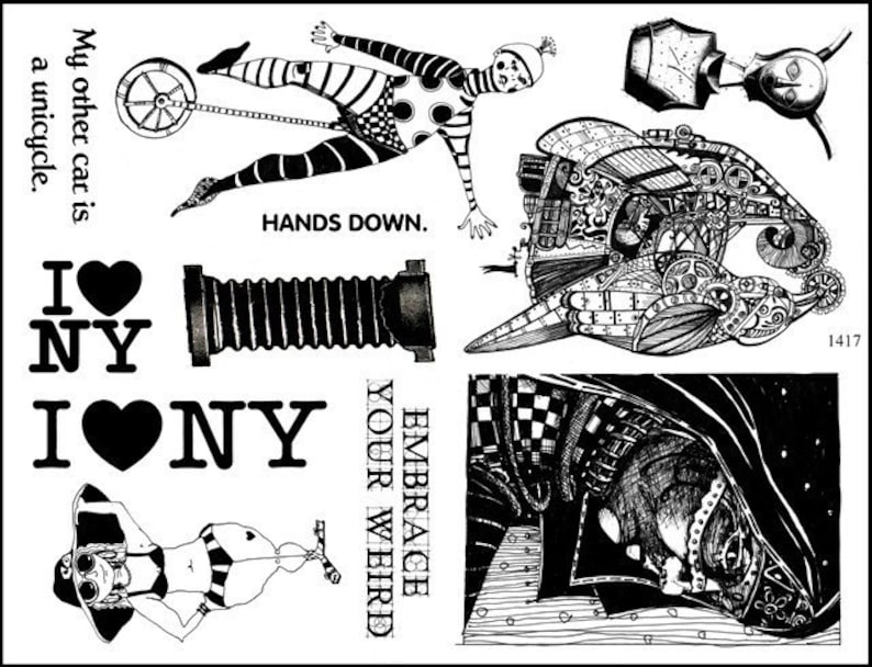 Art stamp plate Steampunk Rubber Stamp tateam EUC team 1417 circus New York City Stamps
