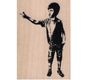 Banksy Pointing Boy rubberen stempels verslijm stempel ongemonteerd of hout gemonteerd stempelen plakboek benodigdheden 20404