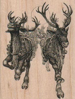 Flying Reindeer Rubber Stamp - 2" X 2" Wood Mount With Foam Cushion - View #8