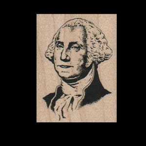 May include: A black and white illustration of George Washington, the first president of the United States, with a powdered wig and a formal outfit.