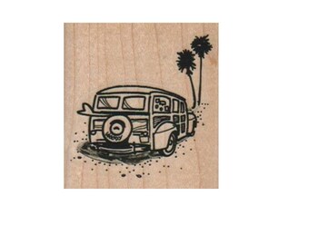 Woody Car Rear & Palm Trees Rubber Stamp Tree Florida California bird cling stampo non montato o timbro in legno 8030