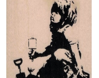 Rubber stempel Banksy Hooded Boy planten 20456 stempels graffiti outsider kunst
