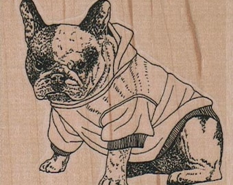 French Bulldog in hooded jacket dog rubber stamp puppy pet animal stamps number 12160  puppy stamps