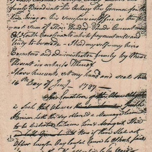 May include: A handwritten document with black ink on a light brown paper background. The text reads "I have hereunto set my hand and seal this 16th day of January 1787."