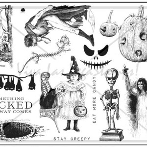 unmounted rubber stamp Halloween skeleton pumpkin quote  witch wicca brain broom poison tarot   tateam EUC team   no. 1492