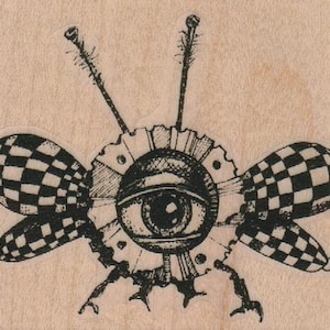 Flying Eye Insect  Steampunk  Stamp whimsical  Rubber Stamp by Mary Vogel Lozinak  19356