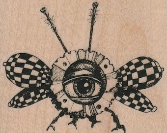 Flying Eye Insect  Steampunk  Stamp whimsical  Rubber Stamp by Mary Vogel Lozinak  19356