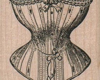 large stamp corset  wood mounted rubber stamp   number 2390
