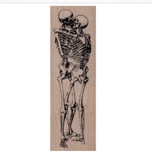 Rubber stamp Halloween kissing  skeleton bones scrapbooking supplies number 19727 oddity