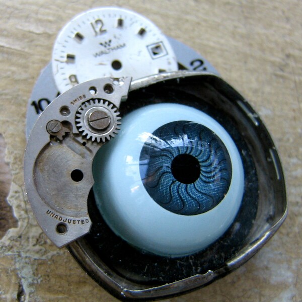 Steampunk Brooch Eye on You     vintage assemblage artisan jewelry by mary vogel lozinak srajd
