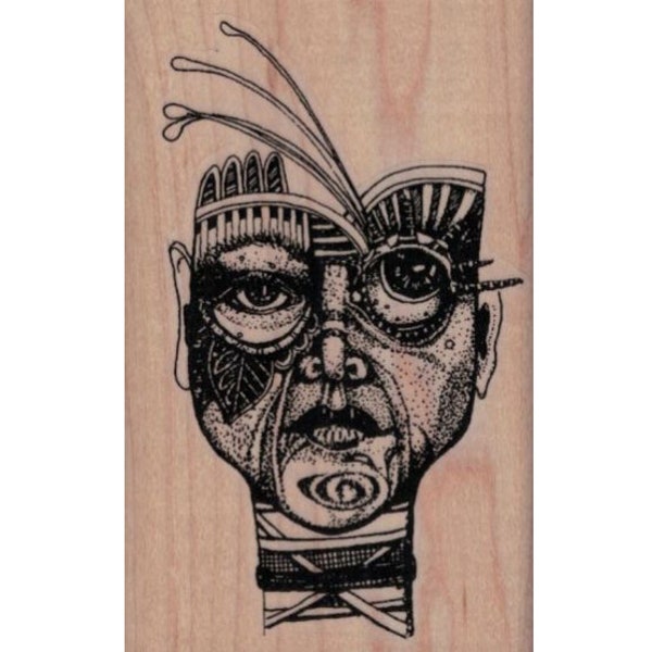 rubber stamp Whimsical Tribal Face   Mary Vogel Lozinak  tateam EUC team  20184