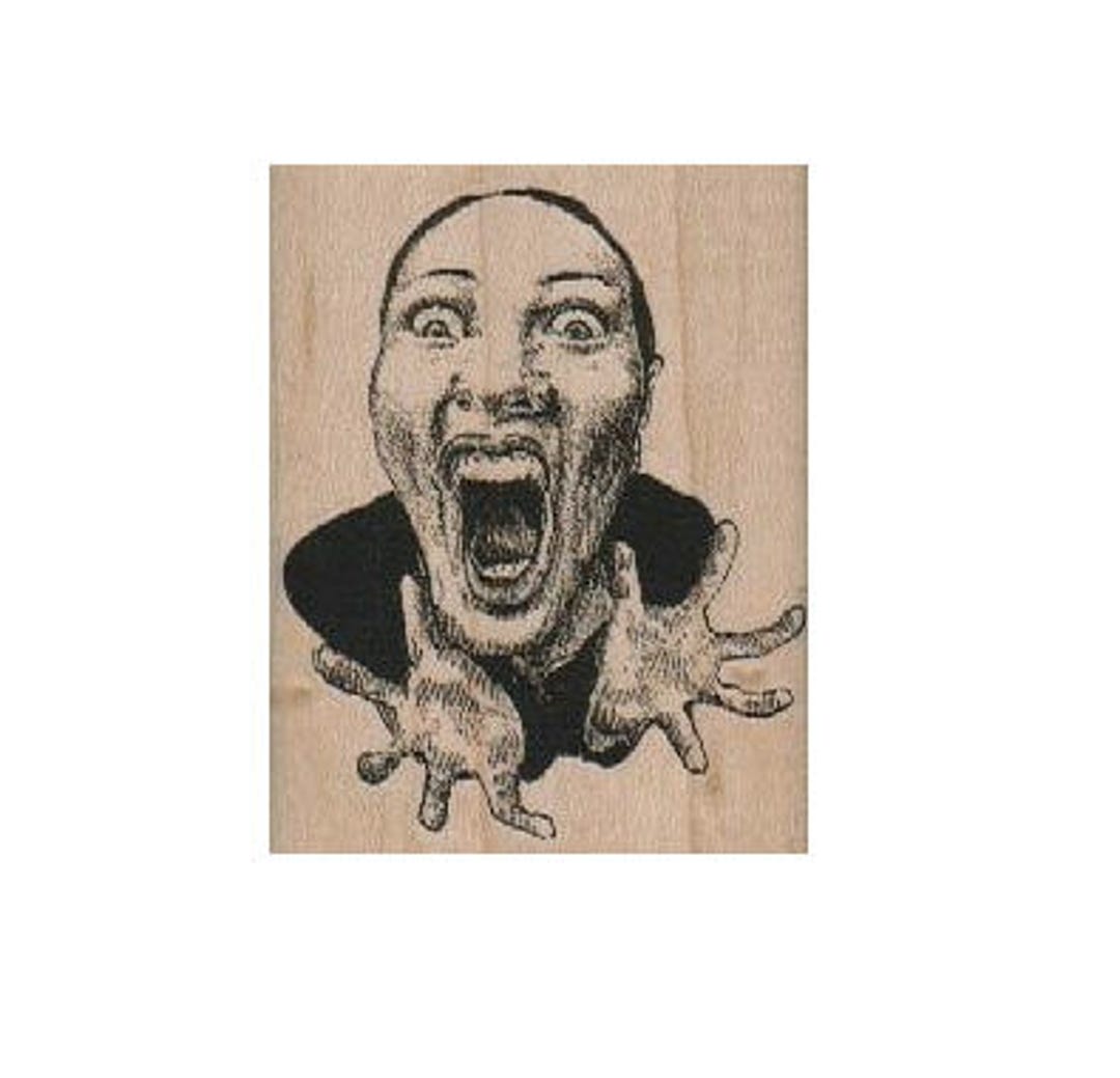 Rubber Stamp Lady Screaming Head Face Humor Wood Mounted Unmounted