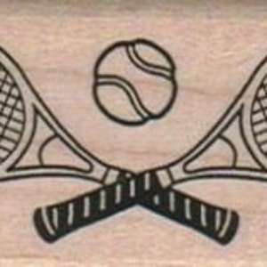 Rubber stamp Tennis racket and ball wood Mounted scrapbooking supplies number 10824