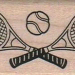 Rubber stamp Tennis racket and ball wood Mounted scrapbooking supplies number 10824 image 1