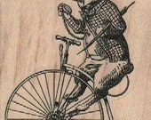 Alice in Wonderland Rubber Stamp Rabbit on Victorian Bicycle