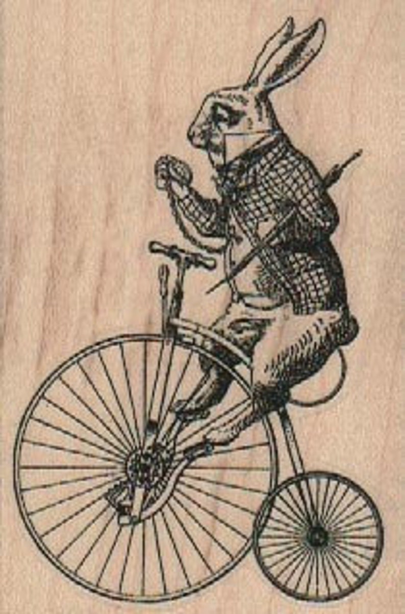 Rubber Stamp Alice in Wonderland Rabbit on Victorian Bicycle, Cling ...