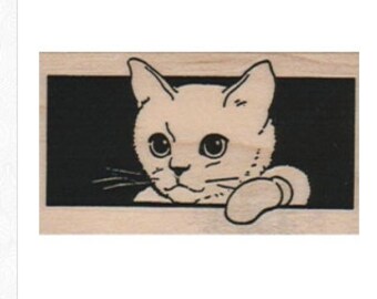 Sad Cat Looking Out Window 1 1/2 x 2 1/4 rubber stamps  stamping scrapbooking supplies   6562
