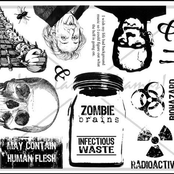 unmounted rubber stamp Halloween  skull dead zombie brains frankenstein  tateam EUC team   no.827