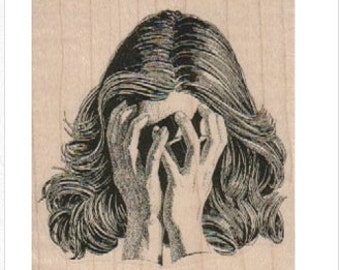 Rubber stamp   woman covering face hands   scrapbooking supplies number 18338 wood mounted unmounted cling stamp