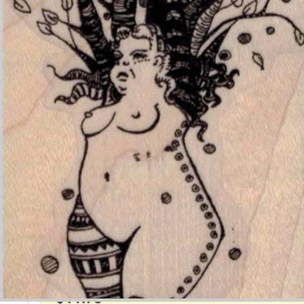 rubber stamp original tree woman lady goddess spirit  Mary Vogel Lozinak  tateam EUC team  19681