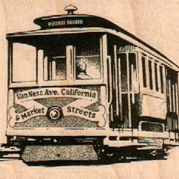 Van Ness Ave California Street Car   rubber stamp       wood mounted 12266