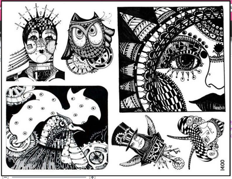 Art stamp plate Steampunk Rubber Stamp tateam EUC team owl rooster no 1400 image 1