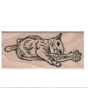 Rubber stamp  Cat stretching Tuxedo  wood mounted  scrapbooking supplies number 12545