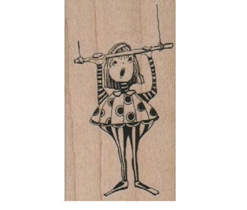 circus stamp girl on swing trapeze rubber stamp Steampunk Stamp whimsical Rubber Stamp by Mary Vogel Lozinak 18512 image 1