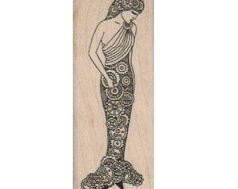 Steampunk Zentangle Mermaid   rubber stamps place cards gifts  cling stamp, unmounted or wood mounted 18682