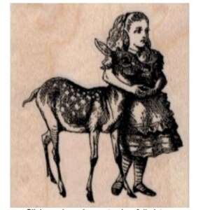 Rubber stamp Alice in Wonderland with deer  cling, unmounted or wood Mounted  scrapbooking supplies 19586