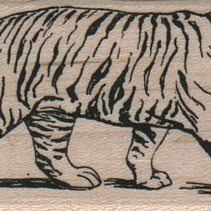 Könnte beinhalten: Schwarz-weiß-Zeichnung eines Tigers, der nach rechts geht. Der Tiger hat einen langen Schwanz und Streifen auf seinem Körper.