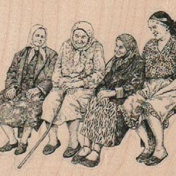 buy old stamp paper online Old ladies gossiping on a bench stamp wood Mounted rubber stamp stamp number 18396