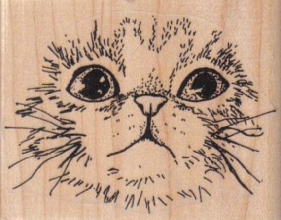 Cat Face Rubber Stamp Wood Mounted Cat Face Rubber Stamp Wood Mounted