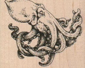 Octopus Squid rubber stamps Rubber stamp wood Octopus   Octopus  19111