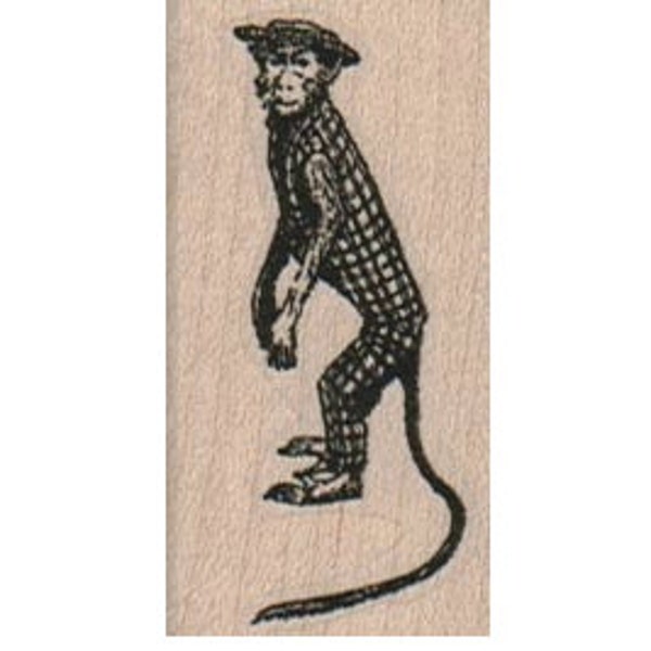 Rubber stamp  Steampunk  supplies Monkey in a suit organ grinder   wood Mounted  scrapbooking supplies number 17197