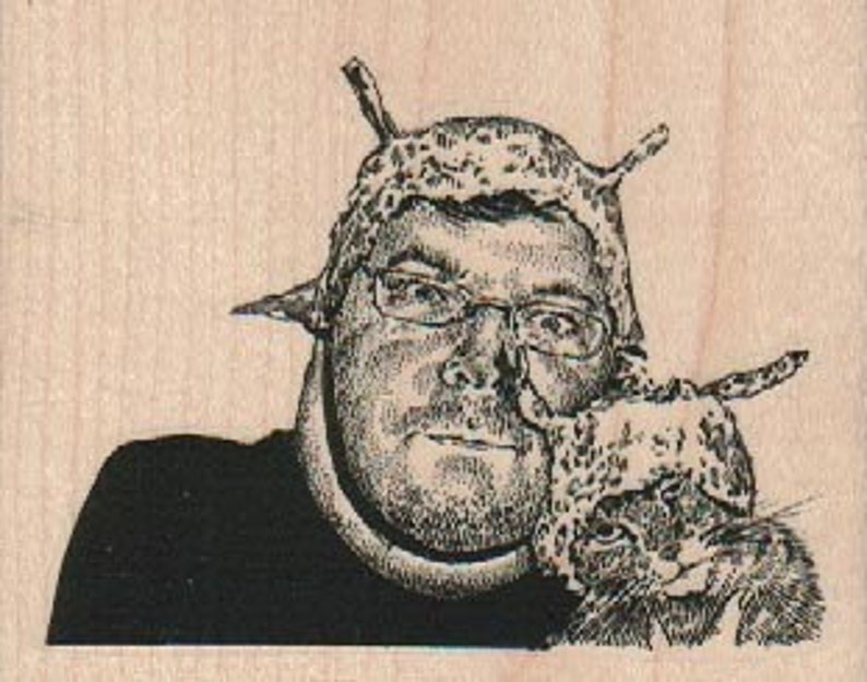 Tinfoil Hat Man With a Cat Rubber Stamp Cling Stamp Unmounted Etsy