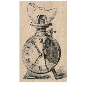 May include: A vintage clock with a broken face, a lampshade on top, and Roman numerals. The clock is made of metal and has a black and white design.