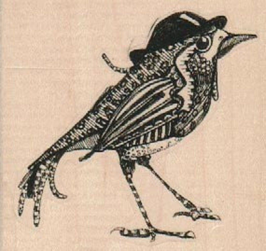 Rubber Stamp Bird With Top Hat Steampunk Zentangle Original Design by