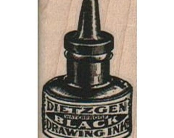 Rubber stamp Fountain Dietzgen Pen ink Bottle wood Mounted  scrapbooking supplies 16021