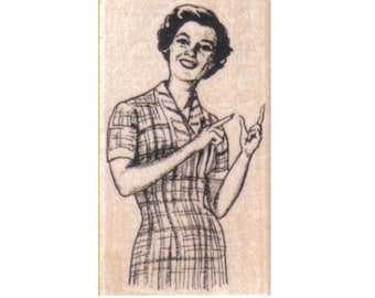 Rubber stamp Woman pointing retro 1950 housewife   scrapbooking supplies number 4796