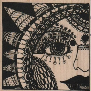 Large rubber  stamp Steampunk supplies woman sun faceand  whimsical  Rubber Stamp by Mary Vogel Lozinak  tateam EUC team  18366