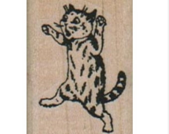 Cat  rubber stamp,Cat Running On Hind Legs stamping black and white  art and craft supplies   number8695