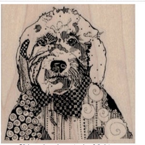 Könnte beinhalten: Schwarz-weiß-Linienzeichnung eines Hundekopfes mit einem Muster. Der Hund hat ein lockiges Fell und einen verspielten Ausdruck.