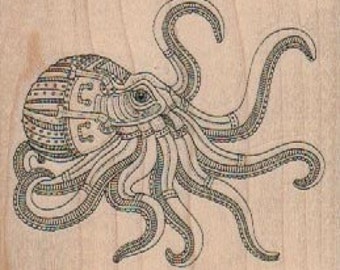 Rubber stamp Steampunk octopus zentangle squid beach fish  scrapbooking stamping supplies number 18446