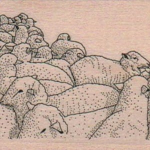 Rubber stamp Large Flock of Sheep lamb Stamping whimsical Rubber Stamp 16924 farm animal image 1